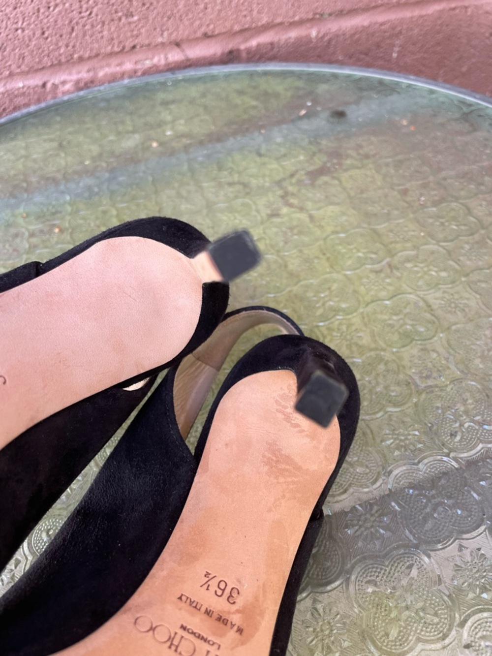 JIMMY CHOO Shar Black Suede Slingback Sandals Heels Size 36.5 - Picture 10 of 14